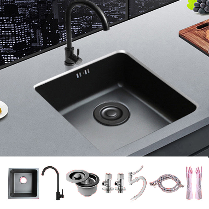 Black Stainless Steel Sink Single Bowl Undermount Sink with Basket Strainer