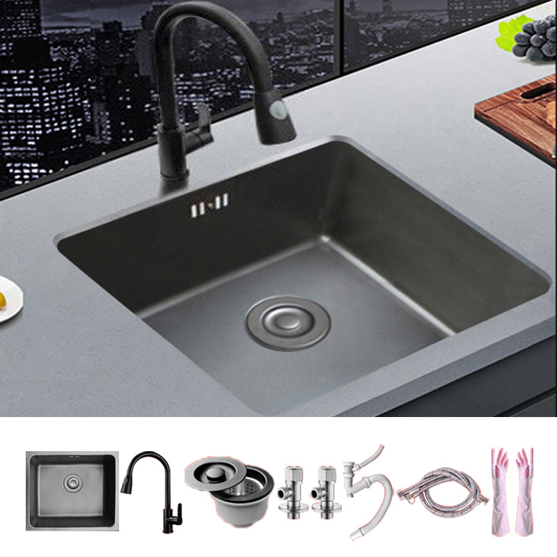 Black Stainless Steel Sink Single Bowl Undermount Sink with Basket Strainer