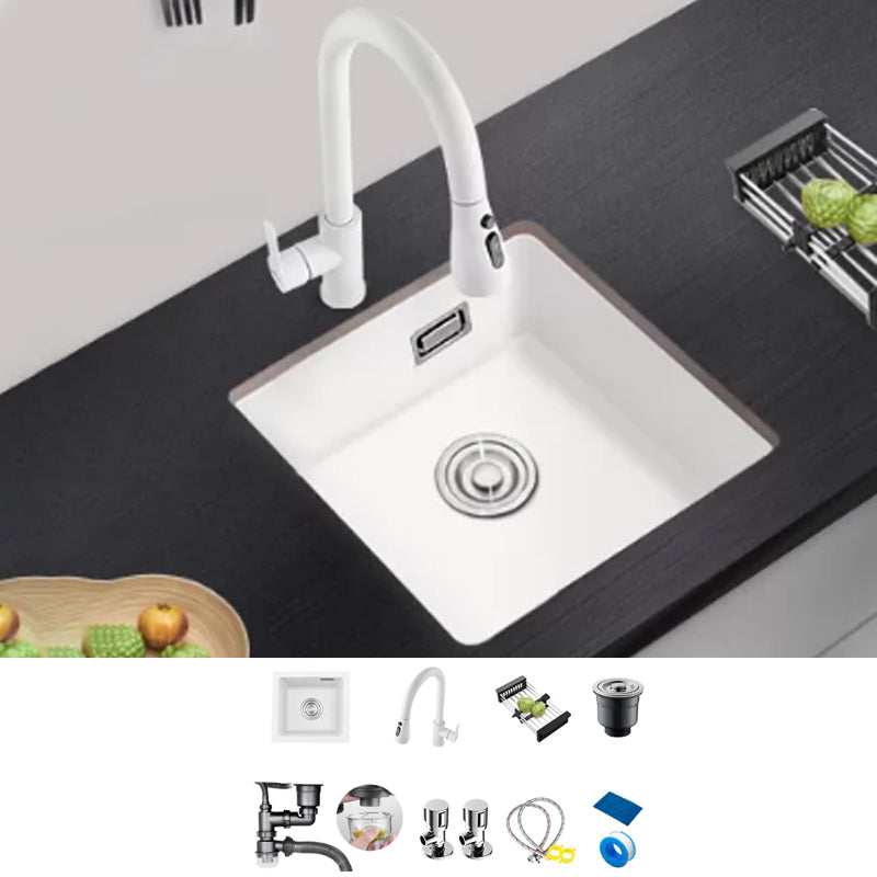 Kitchen Ceramic Sink White Pull-out Faucet Anti-spill Rectangular Sink