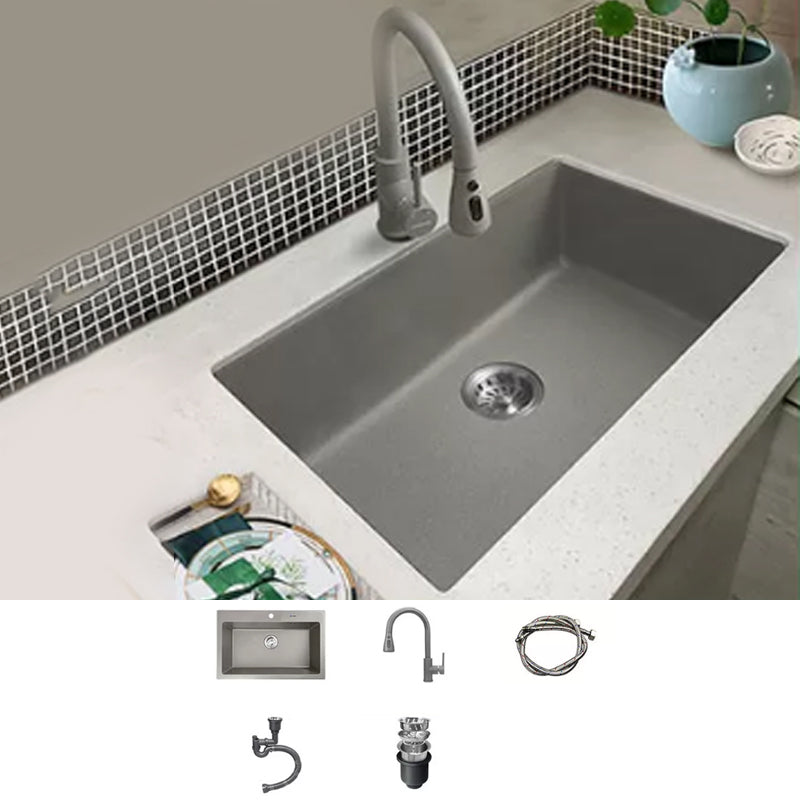 Kitchen Ceramic Sink Grey Pull-out Faucet Rod Handle Anti-spill Sink