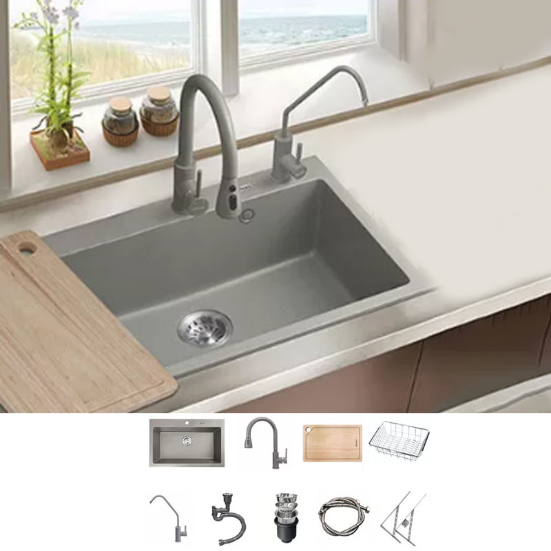 Kitchen Ceramic Sink Grey Pull-out Faucet Rod Handle Anti-spill Sink