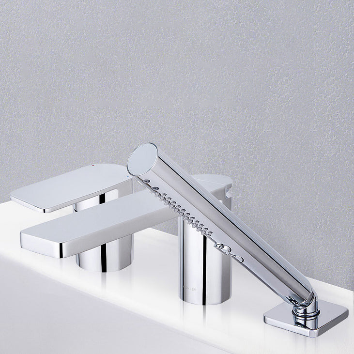 Modern Deck Mounted Roman Tub Faucet Bronze Low Arc Roman Tub Faucet Set