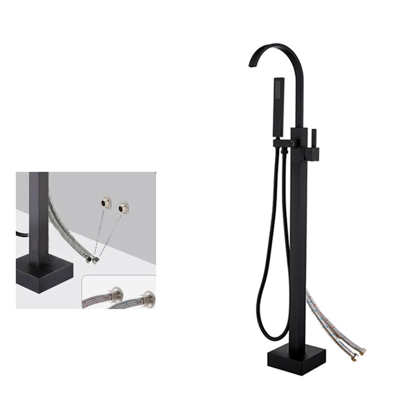 Contemporary Brass Freestanding Tub Filler with Hose Floor Mounted Bathroom Faucet
