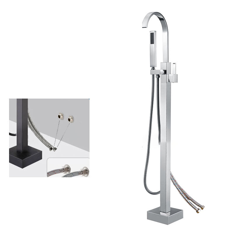 Contemporary Brass Freestanding Tub Filler with Hose Floor Mounted Bathroom Faucet
