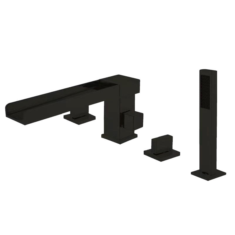 Brass Low Arc Bath Faucet  with Hand Shower Square Bathroom Faucet