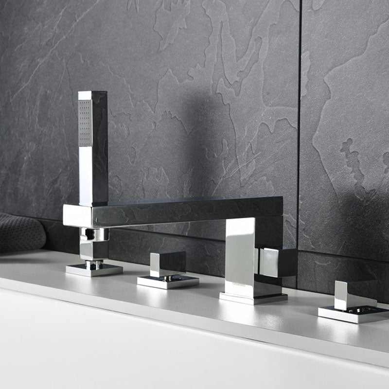 Brass Low Arc Bath Faucet  with Hand Shower Square Bathroom Faucet