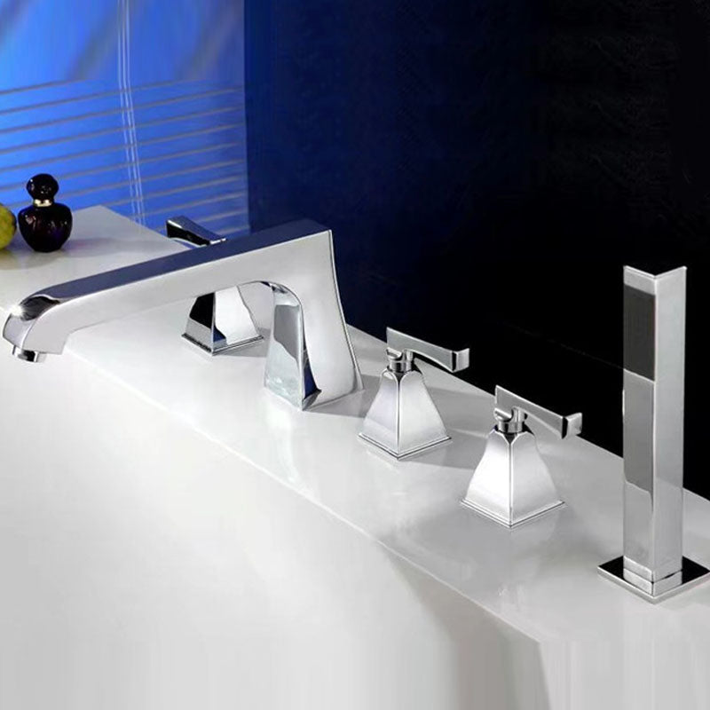 Brass Low Arc Bath Faucet  with Hand Shower Square Bathroom Faucet
