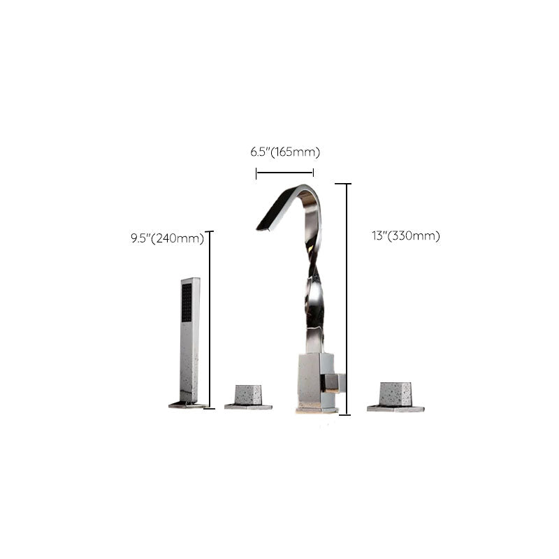 Brass Low Arc Bath Faucet  with Hand Shower Square Bathroom Faucet