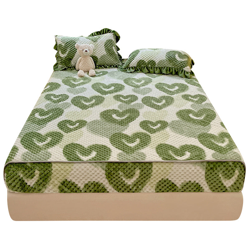 Vintage Fitted Sheet Heart Printed Fade Resistant Flannel Fitted Sheet