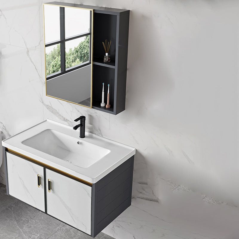 Sink Vanity Wall Mounted Mirror Drawers Ceramic Bathroom Vanity with Faucet