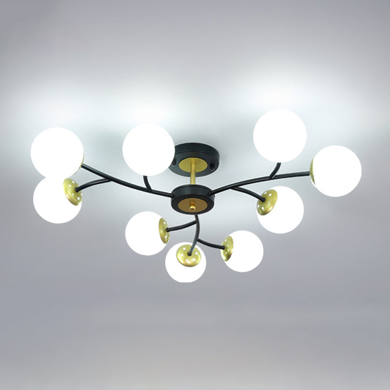 Ball Shape Glass Flush Light Modern Style Multi Lights Flush Mount Fixture in Black
