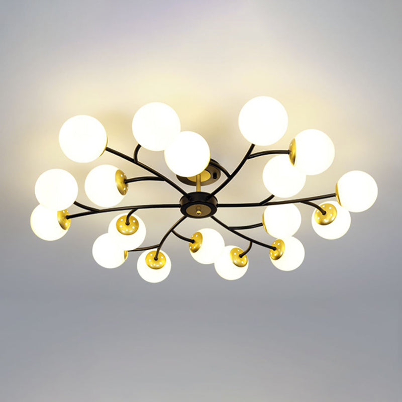 Ball Shape Glass Flush Light Modern Style Multi Lights Flush Mount Fixture in Black
