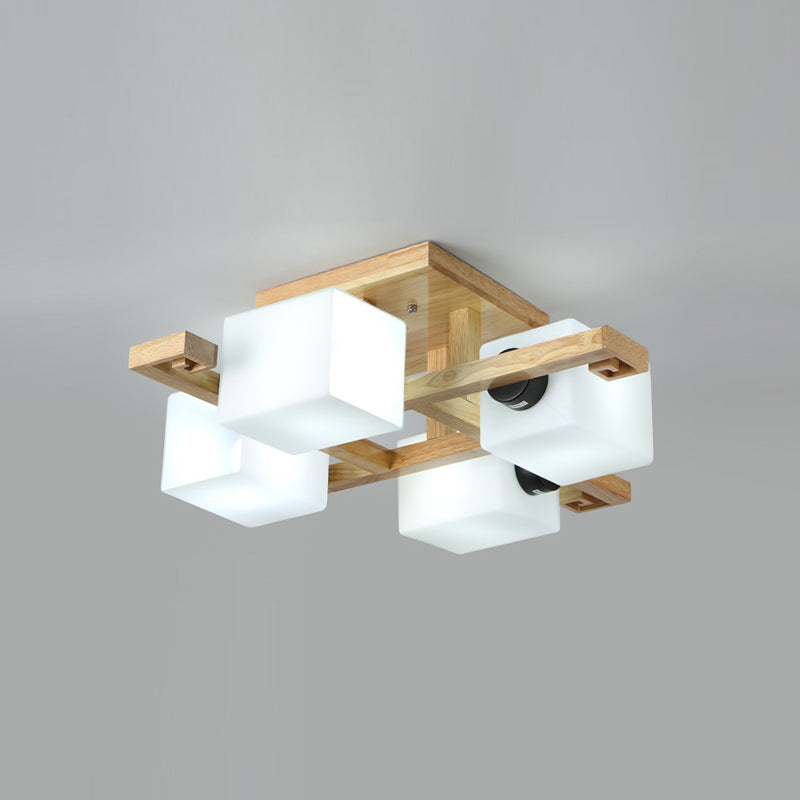 Square Shape Wood Flush Light Modern Style Multi Lights Flush Mount Fixture