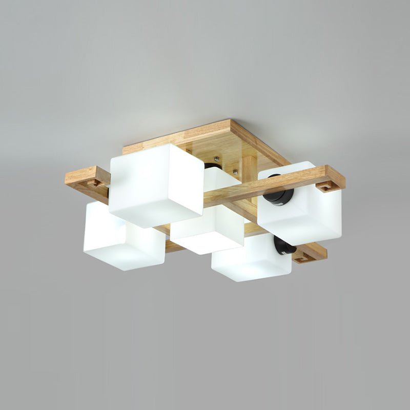 Square Shape Wood Flush Light Modern Style Multi Lights Flush Mount Fixture