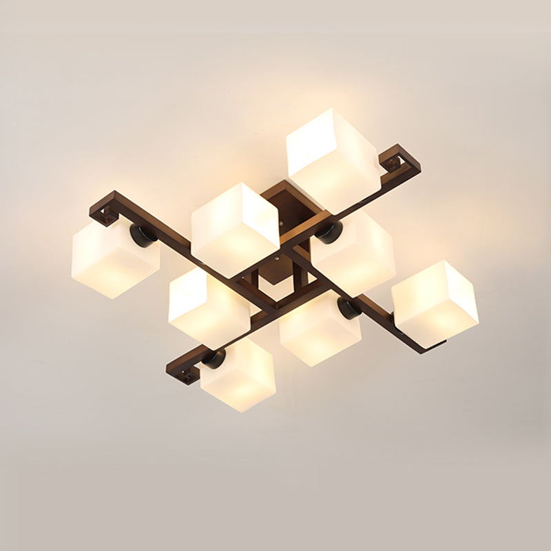 Square Shape Wood Flush Light Modern Style Multi Lights Flush Mount Fixture