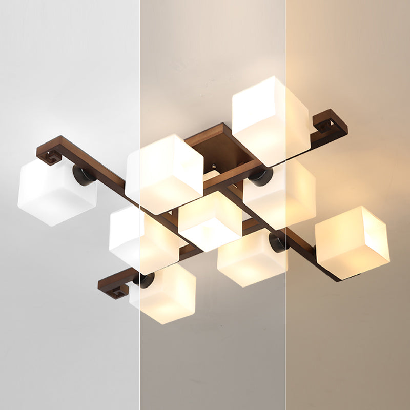 Square Shape Wood Flush Light Modern Style Multi Lights Flush Mount Fixture