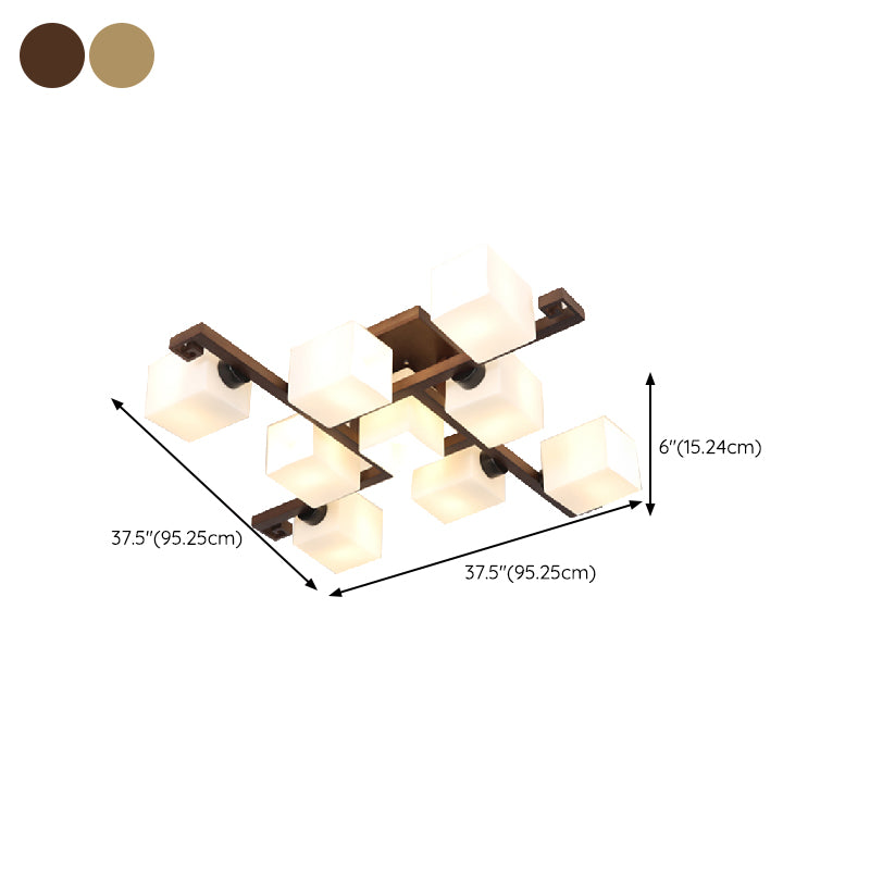 Square Shape Wood Flush Light Modern Style Multi Lights Flush Mount Fixture