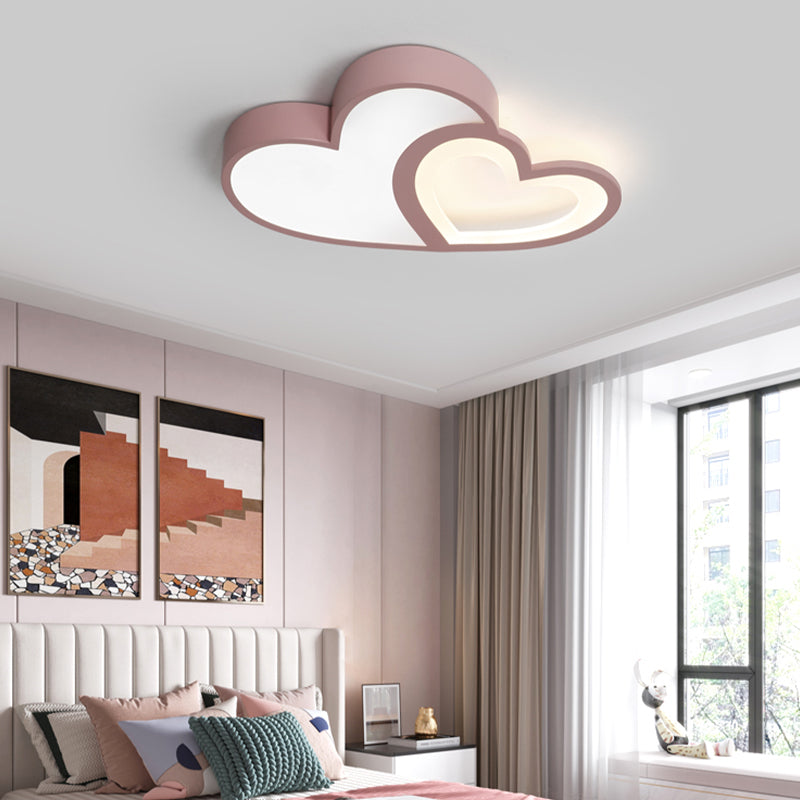 Nordic Style LED Flush Mount Heart-Shape Ceiling Light Fixture with Metal for Bedroom