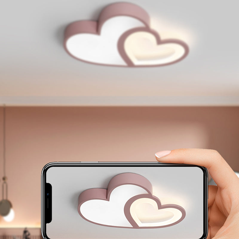 Nordic Style LED Flush Mount Heart-Shape Ceiling Light Fixture with Metal for Bedroom