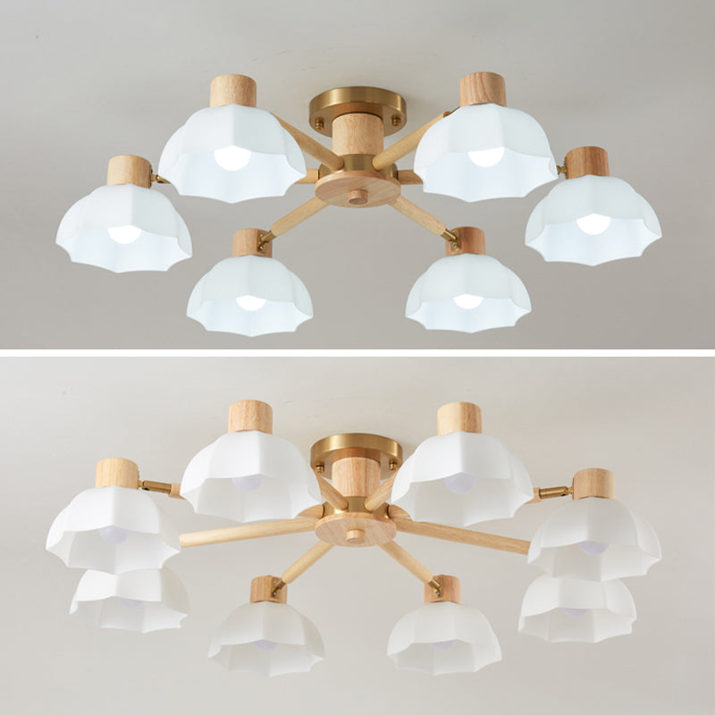 Geometric Shape Wood Flush Light Modern Style Multi Lights Flush Mount Fixture in Brown