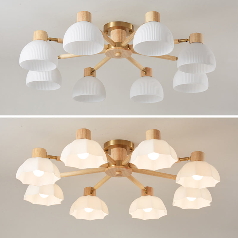 Geometric Shape Wood Flush Light Modern Style Multi Lights Flush Mount Fixture in Brown
