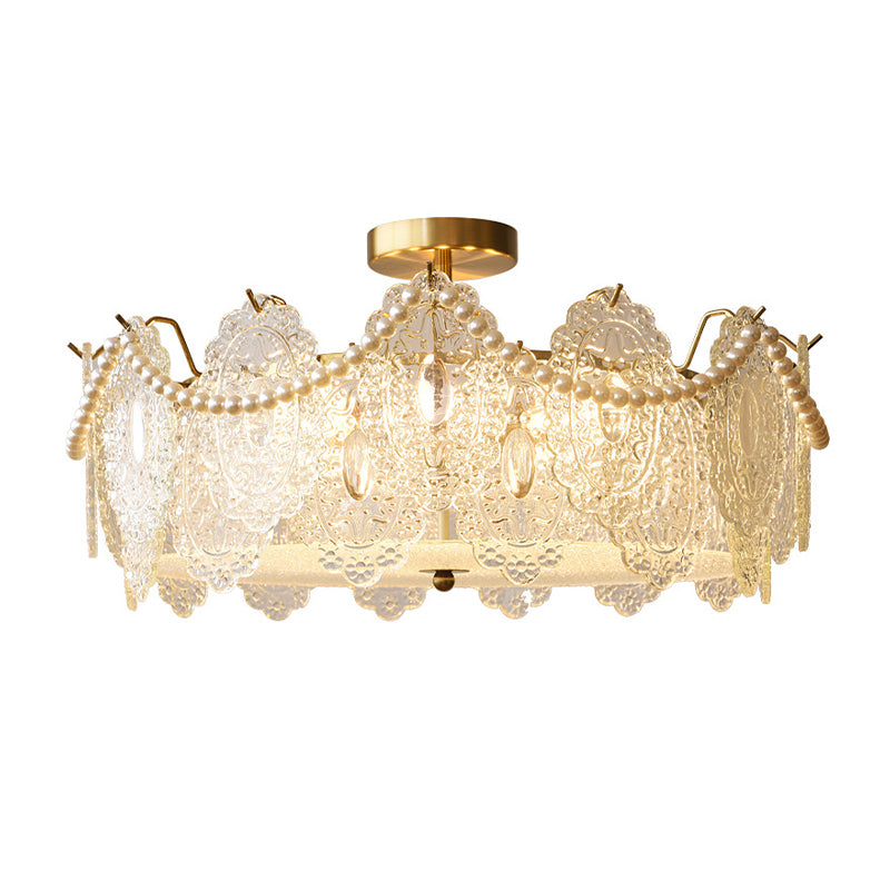 Modern Ceiling Lamp Vintage Flush Mount Light Fixture with Glass Shade for Bedroom