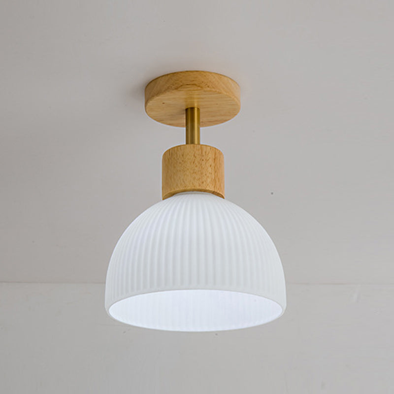 Modern Ceiling Lamp Wooden Flush Mount Light Fixture with Glass Shade for Bedroom