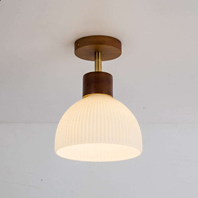 Modern Ceiling Lamp Wooden Flush Mount Light Fixture with Glass Shade for Bedroom
