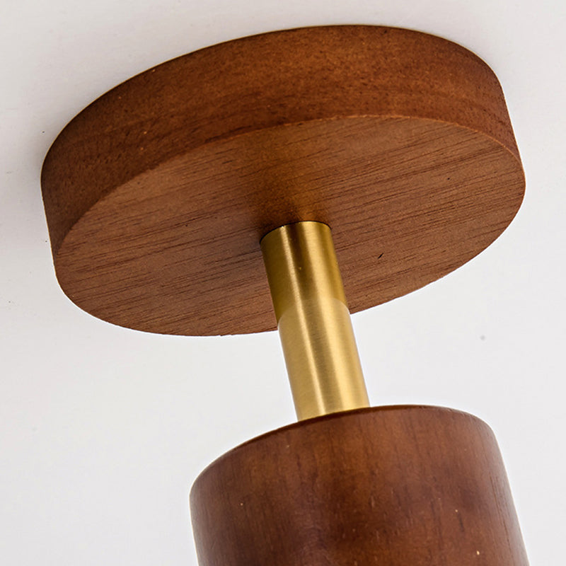 Modern Ceiling Lamp Wooden Flush Mount Light Fixture with Glass Shade for Bedroom