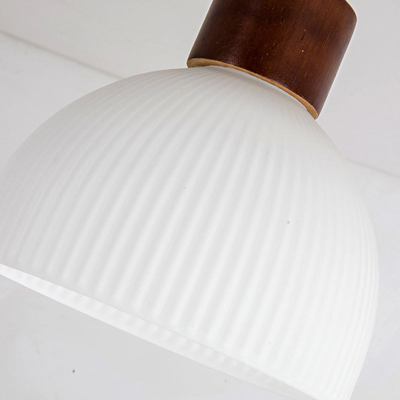 Modern Ceiling Lamp Wooden Flush Mount Light Fixture with Glass Shade for Bedroom