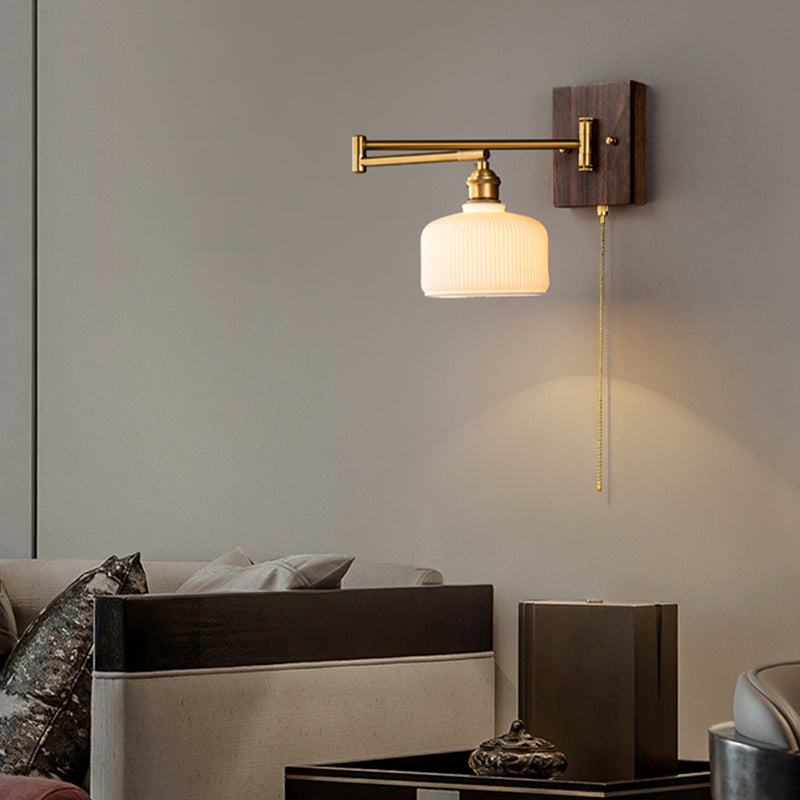 Metal Modern Wall Sconce Geometric Shape Wall Light with Ceramic Shade for Living Room