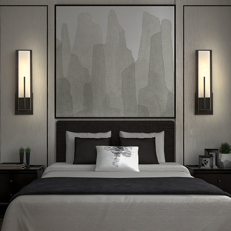 Metal Modern Wall Sconce Rectangle Shape Wall Light with Stone Shade for Living Room