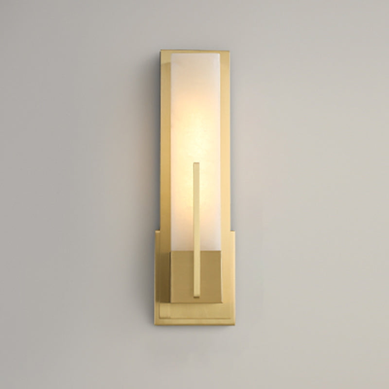 Metal Modern Wall Sconce Rectangle Shape Wall Light with Stone Shade for Living Room