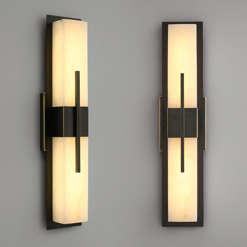 Metal Modern Wall Sconce Rectangle Shape Wall Light with Stone Shade for Living Room