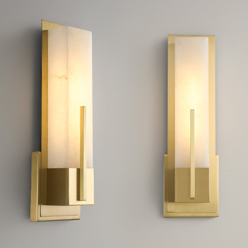 Metal Modern Wall Sconce Rectangle Shape Wall Light with Stone Shade for Living Room