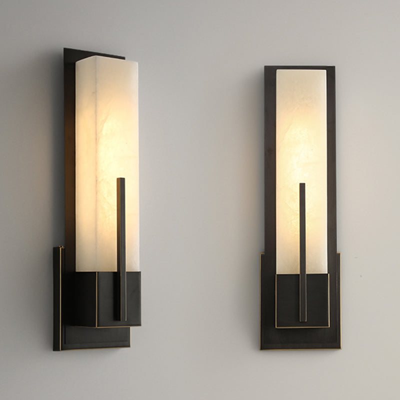 Metal Modern Wall Sconce Rectangle Shape Wall Light with Stone Shade for Living Room