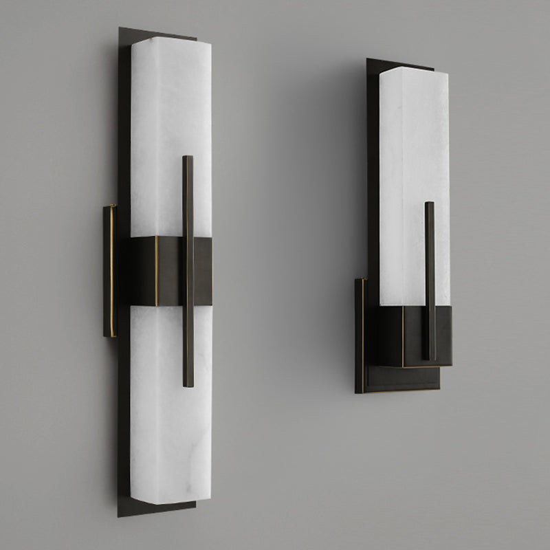 Metal Modern Wall Sconce Rectangle Shape Wall Light with Stone Shade for Living Room