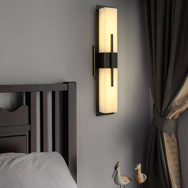 Metal Modern Wall Sconce Rectangle Shape Wall Light with Stone Shade for Living Room
