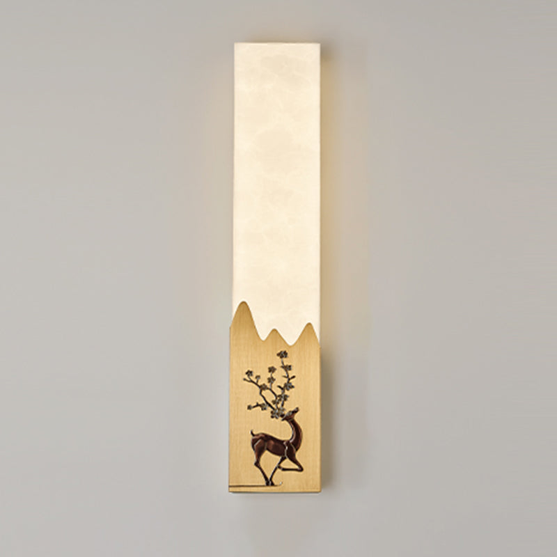 Modern Metal Wall Sconce Rectangle Shape Wall Light with Stone Shade for Living Room