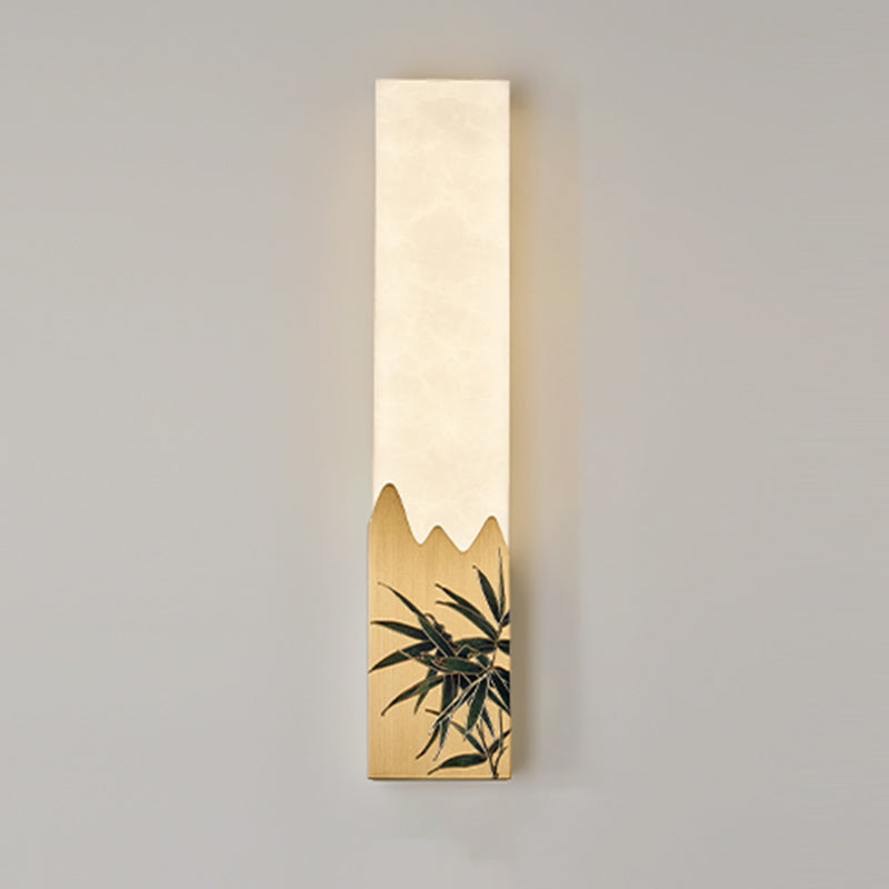 Modern Metal Wall Sconce Rectangle Shape Wall Light with Stone Shade for Living Room