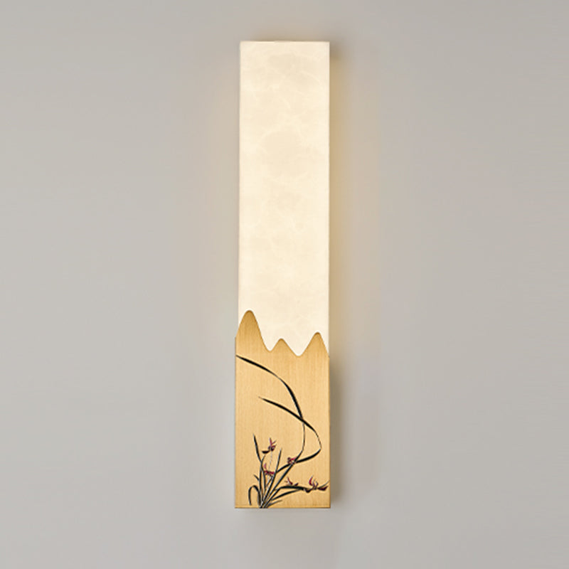Modern Metal Wall Sconce Rectangle Shape Wall Light with Stone Shade for Living Room