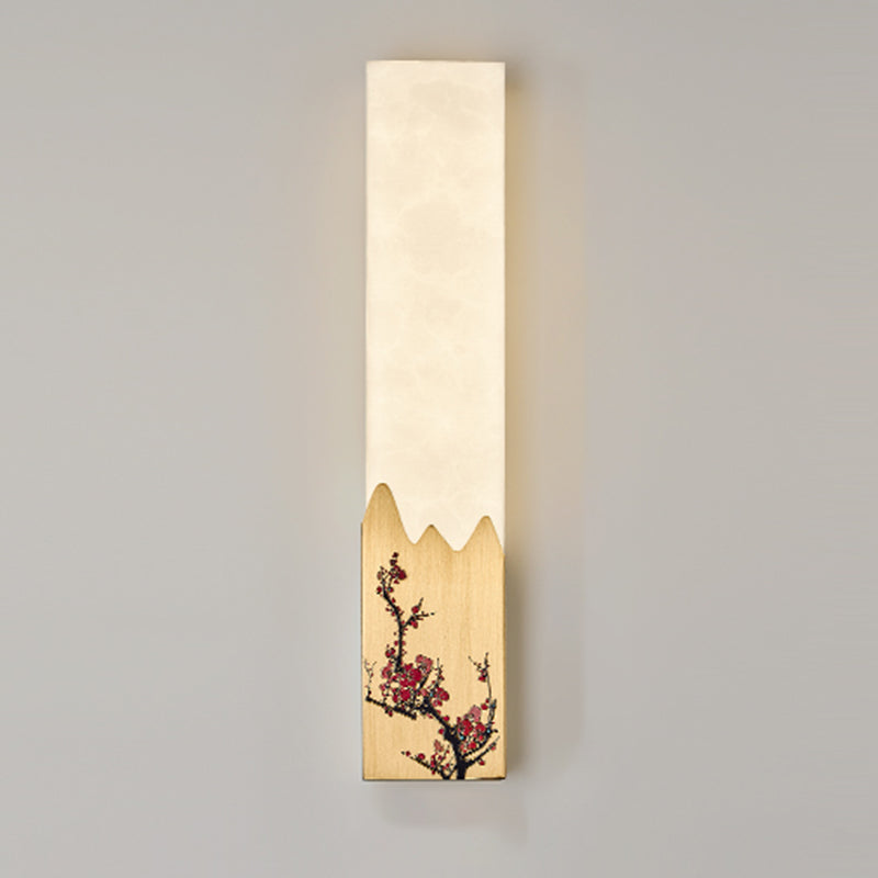 Modern Metal Wall Sconce Rectangle Shape Wall Light with Stone Shade for Living Room