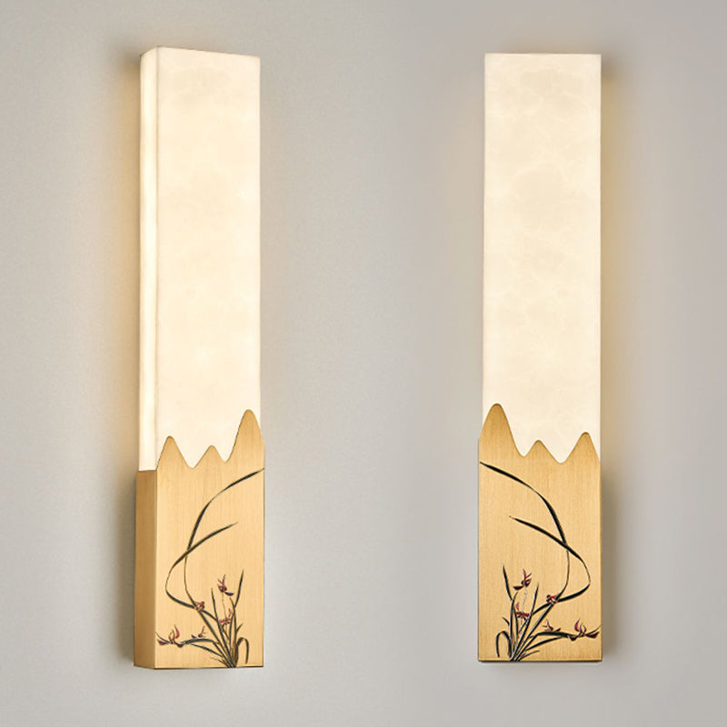 Modern Metal Wall Sconce Rectangle Shape Wall Light with Stone Shade for Living Room