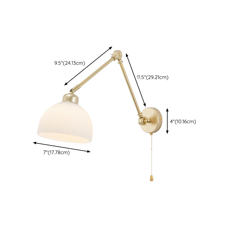 Modern Metal Wall Sconce Dome Shape Wall Light with Glass Shade for Bedroom