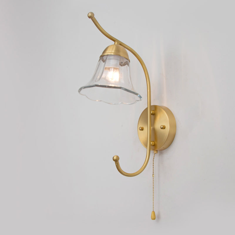 Metal Modern Wall Sconce Flower Shape Wall Light with Glass Shade for Bedroom in Gold