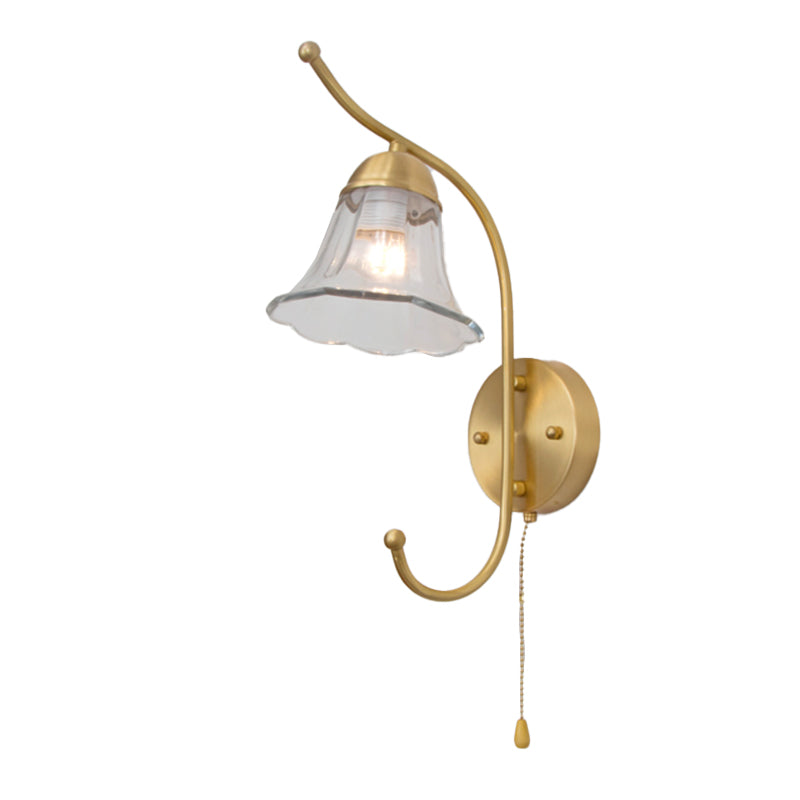 Metal Modern Wall Sconce Flower Shape Wall Light with Glass Shade for Bedroom in Gold