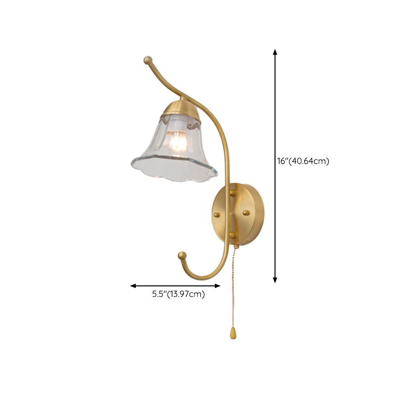 Metal Modern Wall Sconce Flower Shape Wall Light with Glass Shade for Bedroom in Gold