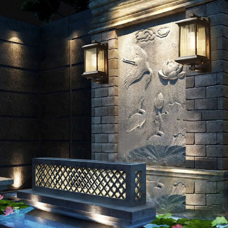 Industrial Metal Wall Sconce Rectangle Shape Wall Light with Glass Shade for Living Room