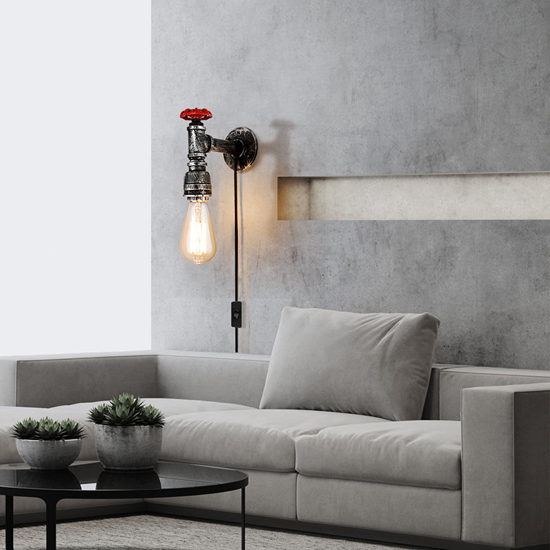 Industrial Metal Wall Sconce Pipe Shape Wall Light for Living Room in Rust
