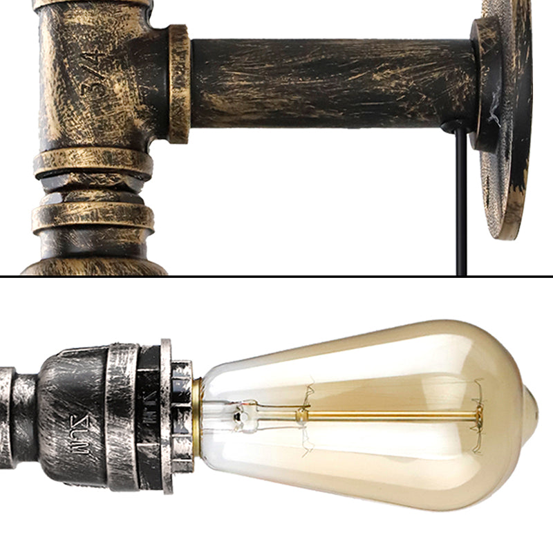 Industrial Metal Wall Sconce Pipe Shape Wall Light for Living Room in Rust